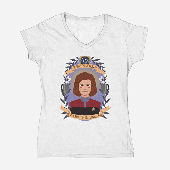 Our Lady of Determination-womens v-neck tee-heymonster