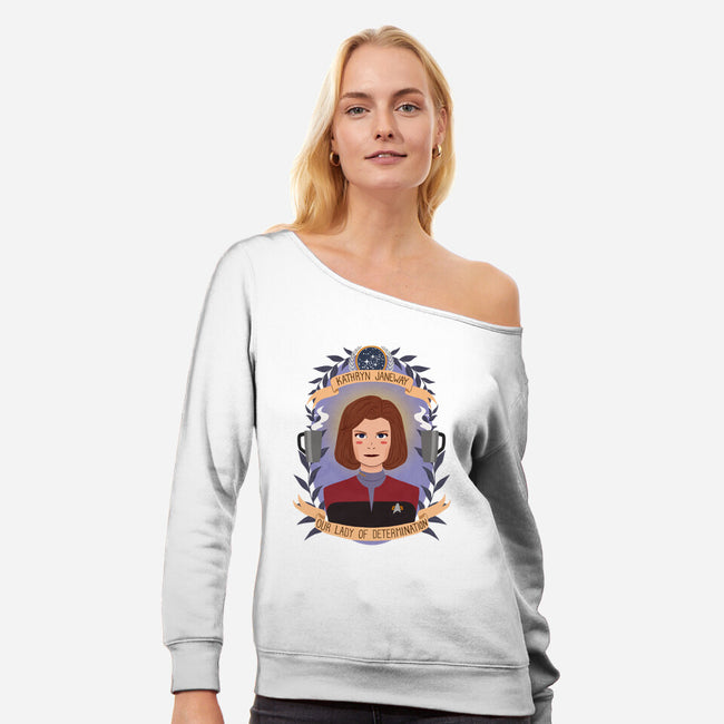 Our Lady of Determination-womens off shoulder sweatshirt-heymonster