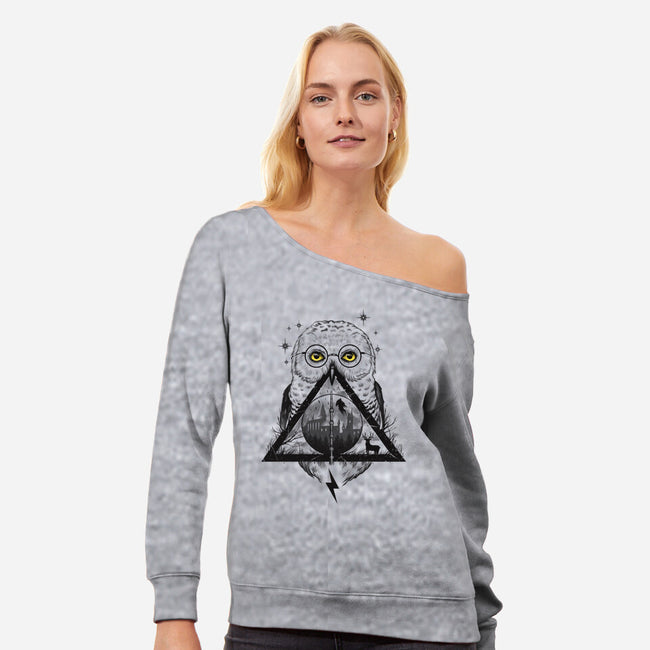 Owls and Wizardry-womens off shoulder sweatshirt-vp021