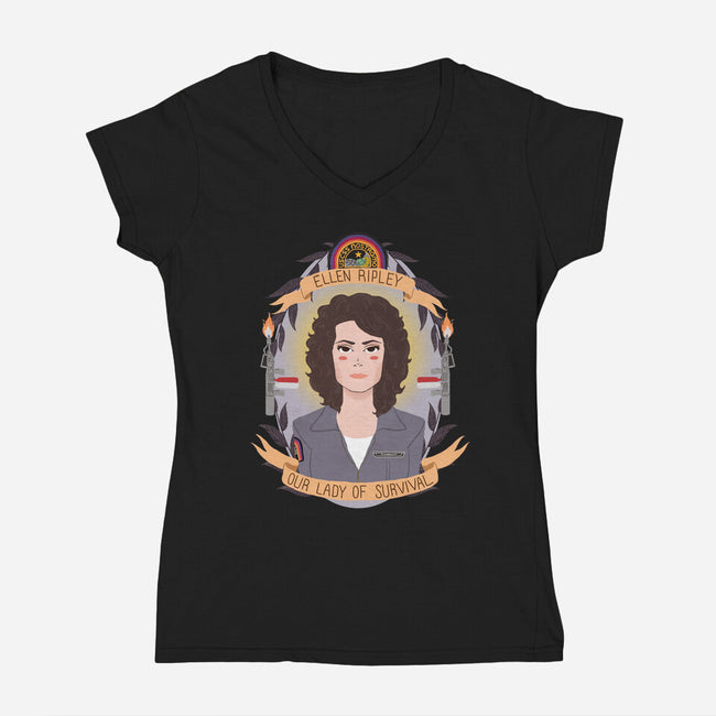 Our Lady of Survival-womens v-neck tee-heymonster