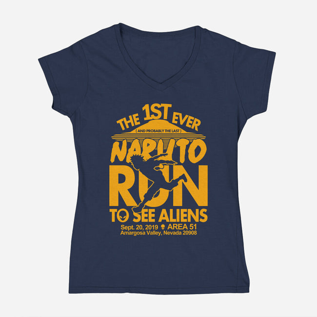 Naruto Run for Aliens-womens v-neck tee-Boggs Nicolas