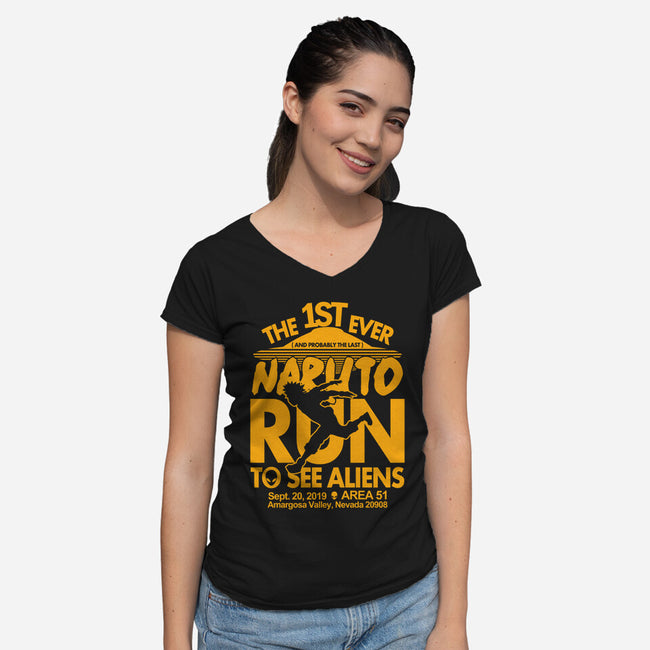 Naruto Run for Aliens-womens v-neck tee-Boggs Nicolas