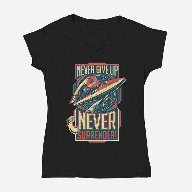 Never Surrender!-womens v-neck tee-DeepFriedArt