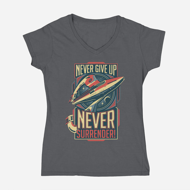 Never Surrender!-womens v-neck tee-DeepFriedArt