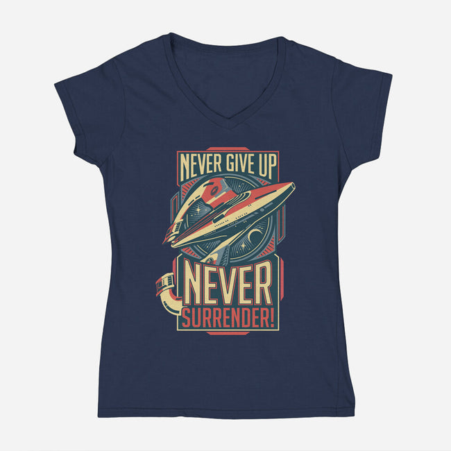 Never Surrender!-womens v-neck tee-DeepFriedArt