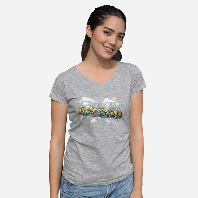 Min at Work-womens v-neck tee-trheewood