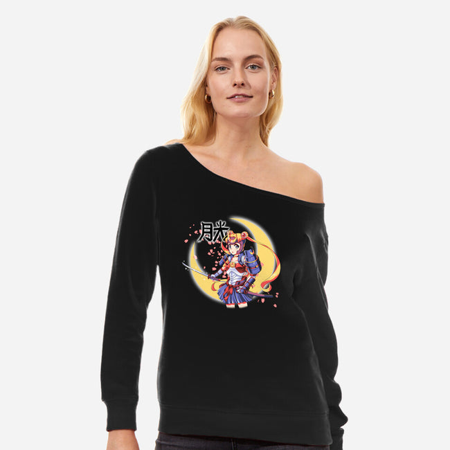Moon Light Samurai-womens off shoulder sweatshirt-Coinbox Tees