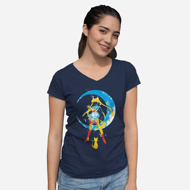 Moon Splash-womens v-neck tee-kharmazero