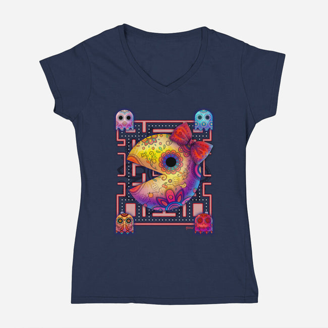 Ms Pac Muertos-womens v-neck tee-MoniWolf
