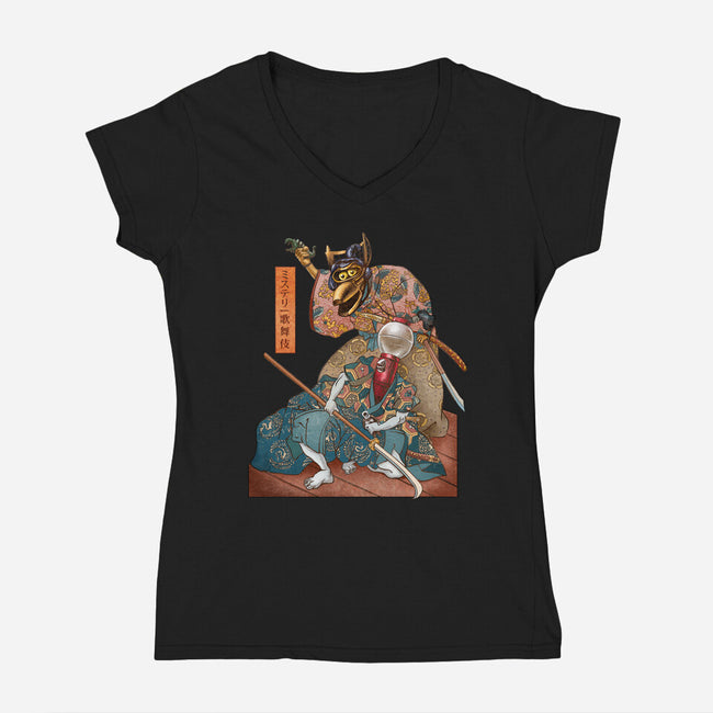 Mystery Kabuki-womens v-neck tee-ChetArt
