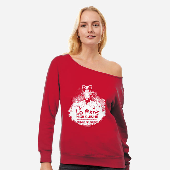 Lo Pan's High Cuisine-womens off shoulder sweatshirt-andyhunt