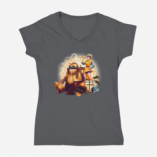Lucca & Robo-womens v-neck tee-MeganLara