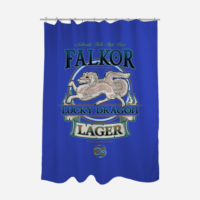 Lucky Dragon Lager-none polyester shower curtain-etcherSketch