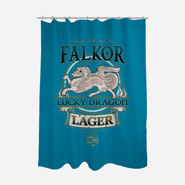 Lucky Dragon Lager-none polyester shower curtain-etcherSketch