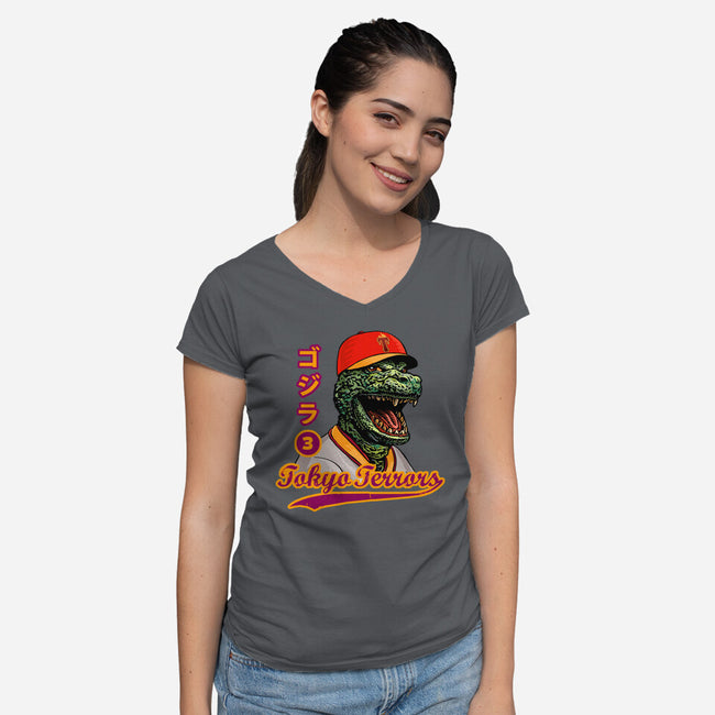 Kaiju Baseball-womens v-neck tee-ChetArt