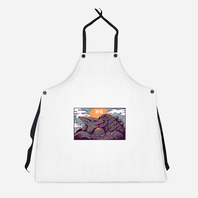 Kaiju Kiss-unisex kitchen apron-ilustrata