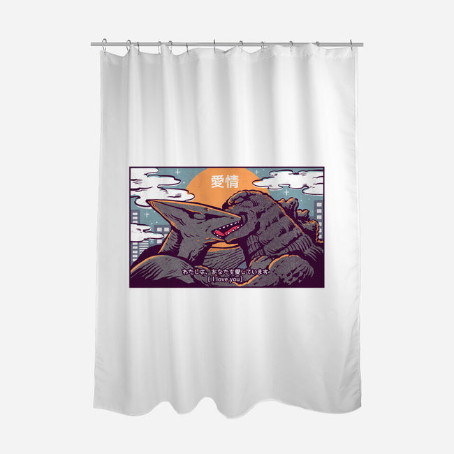 Kaiju Kiss-none polyester shower curtain-ilustrata