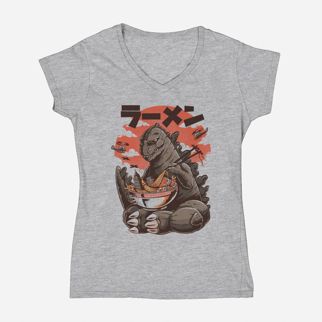 Kaiju Ramen-womens v-neck tee-ilustrata