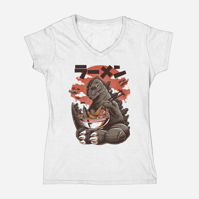 Kaiju Ramen-womens v-neck tee-ilustrata