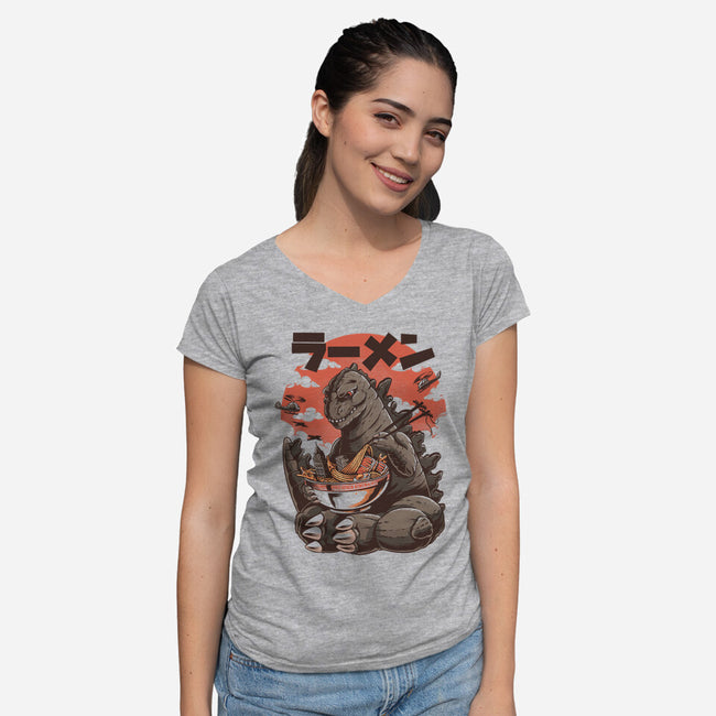 Kaiju Ramen-womens v-neck tee-ilustrata