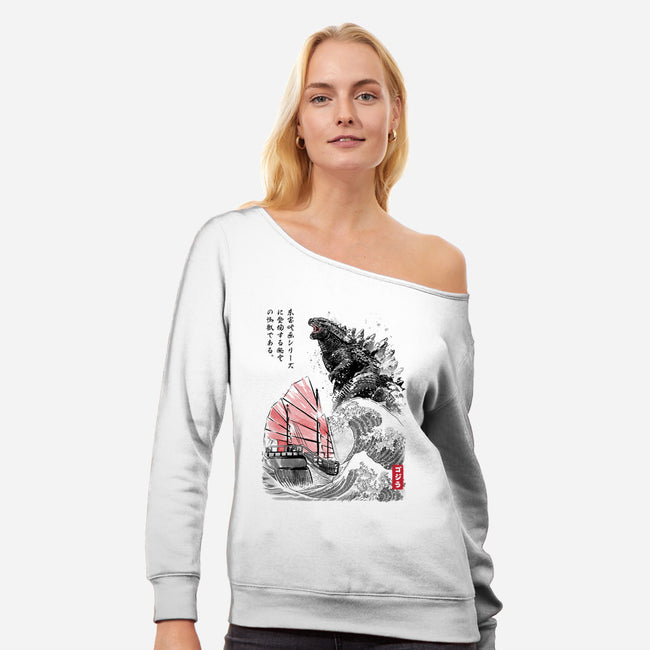 King Kaiju Sumi-e-womens off shoulder sweatshirt-DrMonekers