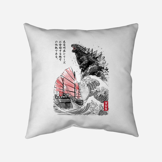 King Kaiju Sumi-e-none removable cover throw pillow-DrMonekers