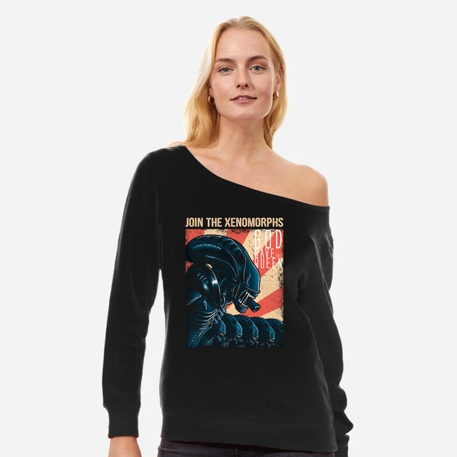 Join the Xenomorphs-womens off shoulder sweatshirt-trheewood