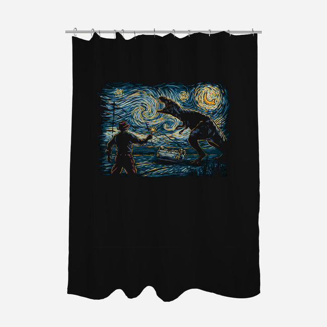 Jurassic Night-none polyester shower curtain-Hootbrush