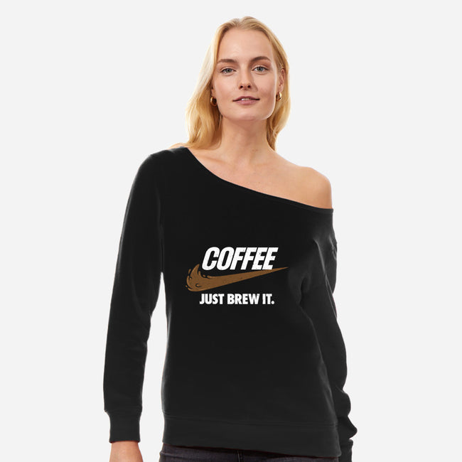 Just Brew It-womens off shoulder sweatshirt-mikehandyart