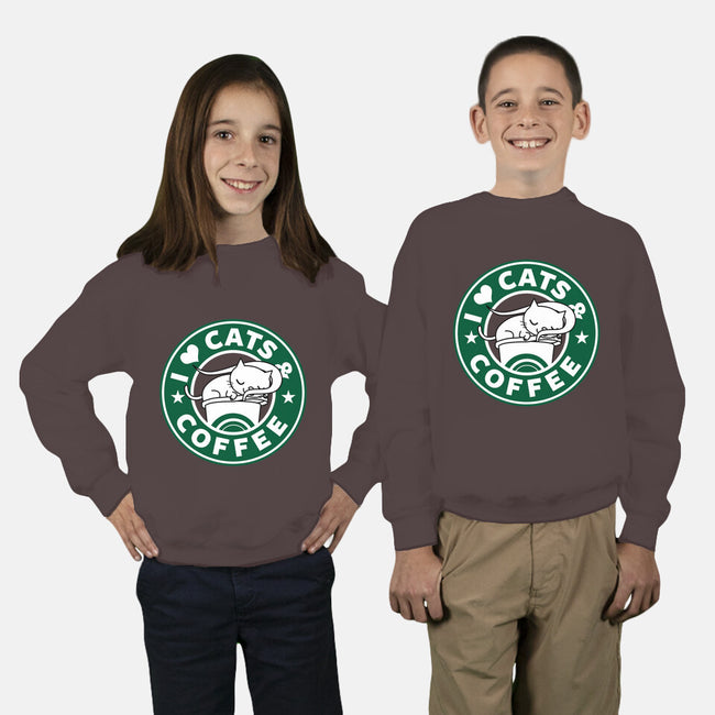 I Love Cats and Coffee-youth crew neck sweatshirt-Boggs Nicolas