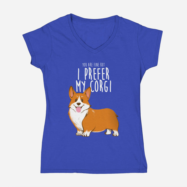 I Prefer My Corgi-womens v-neck tee-ursulalopez