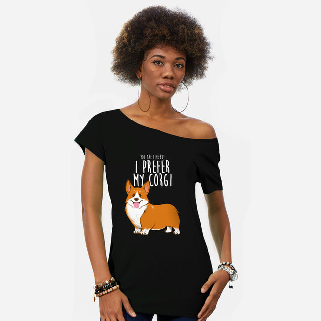 I Prefer My Corgi-womens off shoulder tee-ursulalopez