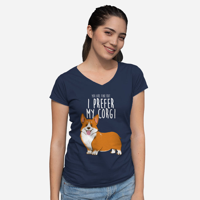 I Prefer My Corgi-womens v-neck tee-ursulalopez