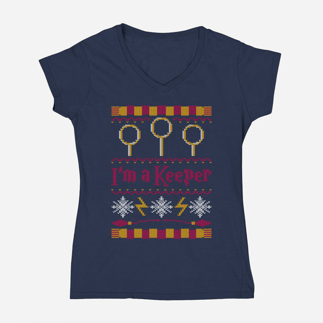 I'm A Keeper-womens v-neck tee-Mandrie