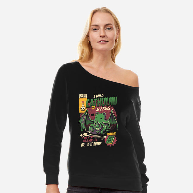 Is It a Cat Or a Monster-womens off shoulder sweatshirt-ilustrata