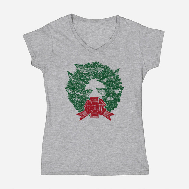 It's Beginning To Look A Lot Like Gremlins-womens v-neck tee-QFSChris