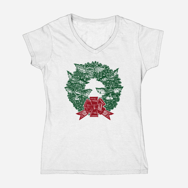 It's Beginning To Look A Lot Like Gremlins-womens v-neck tee-QFSChris