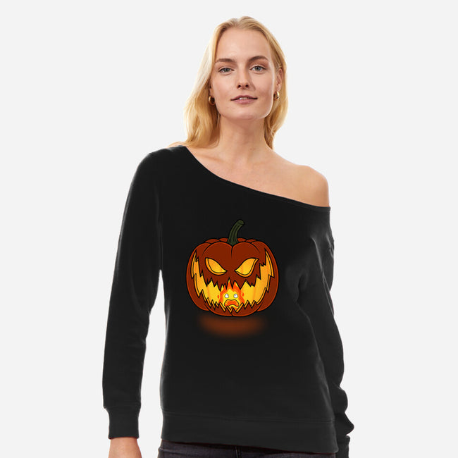 Halloween Flame!-womens off shoulder sweatshirt-Raffiti