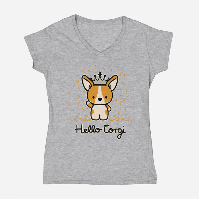 Hello Corgi-womens v-neck tee-CorinnaSchlachter