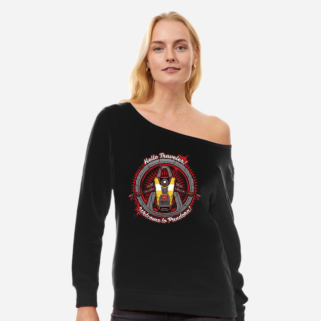 Hello Traveler-womens off shoulder sweatshirt-StudioM6