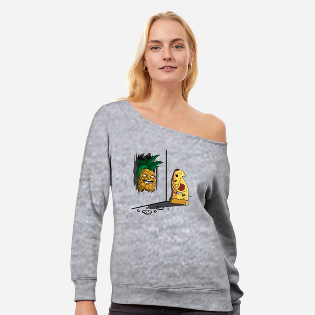 Here's Pineapple!-womens off shoulder sweatshirt-Raffiti