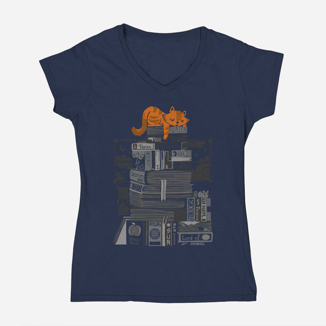 Hoard of Books-womens v-neck tee-tobefonseca
