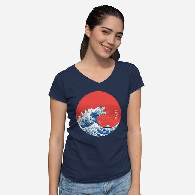Hokusai Gojira-Variant-womens v-neck tee-Mdk7