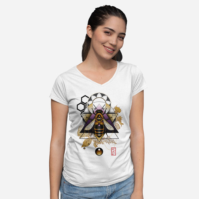Honey Bee-womens v-neck tee-etcherSketch