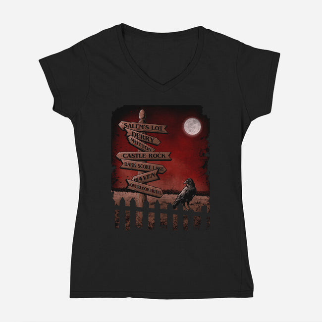 Horror Crossroads-womens v-neck tee-saqman