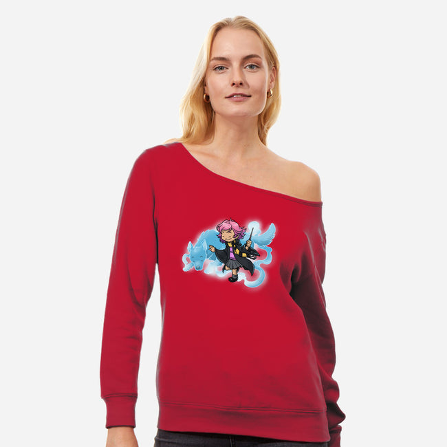 Howling Guardian-womens off shoulder sweatshirt-DoOomcat