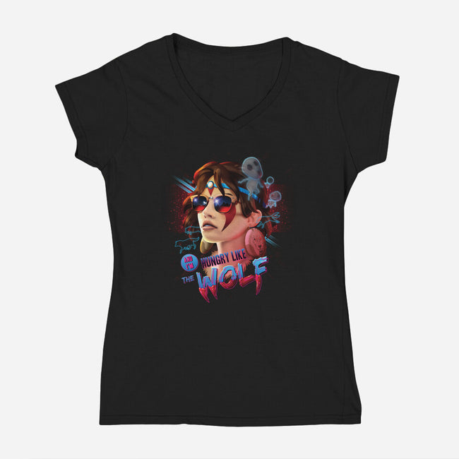 Hungry Like the Wolf-womens v-neck tee-RockyDavies