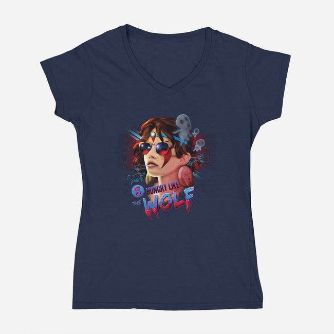 Hungry Like the Wolf-womens v-neck tee-RockyDavies