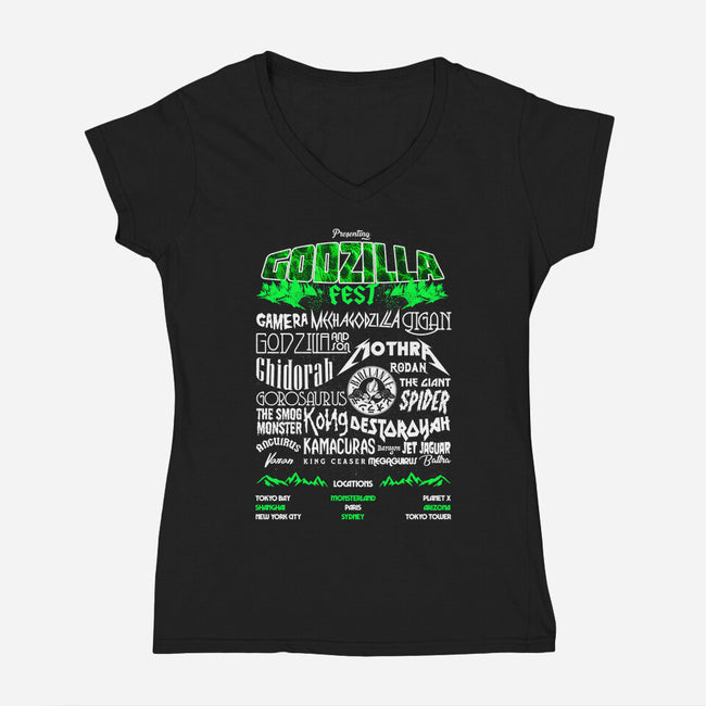 Godzilla Fest-womens v-neck tee-rocketman_art