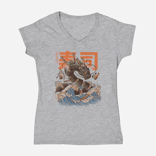 Great Sushi Dragon-womens v-neck tee-ilustrata